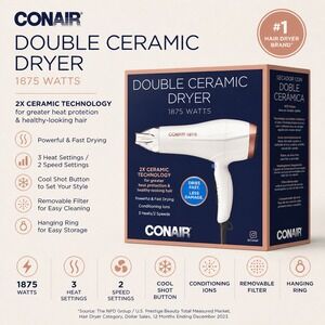 Conair Double Ceramic Hair Dryer 1875 Watts White Rose Gold 565DCN New in Box